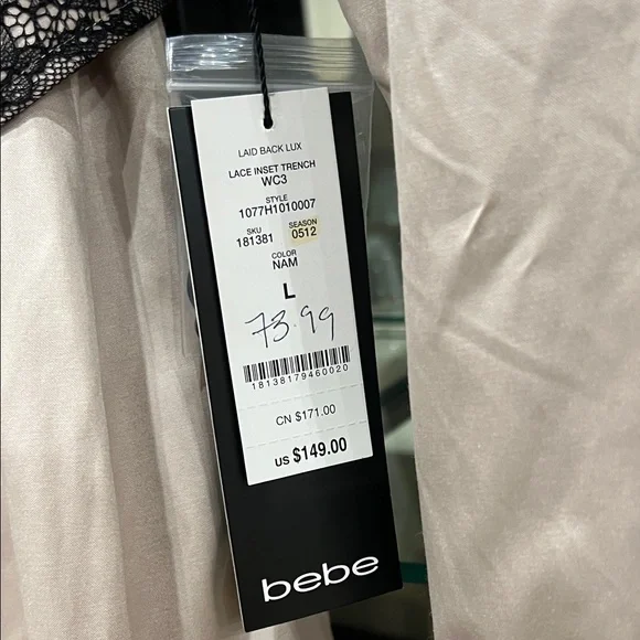 Bebe Women's Cream Trench Coat with Black Details - Picture 3 of 11